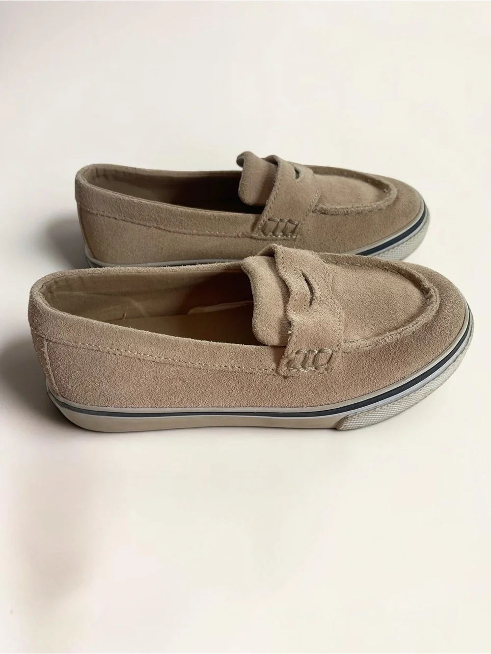 JANIE & JACK EUC Genuine Leather Taupe Beige Suede Penny Loafers